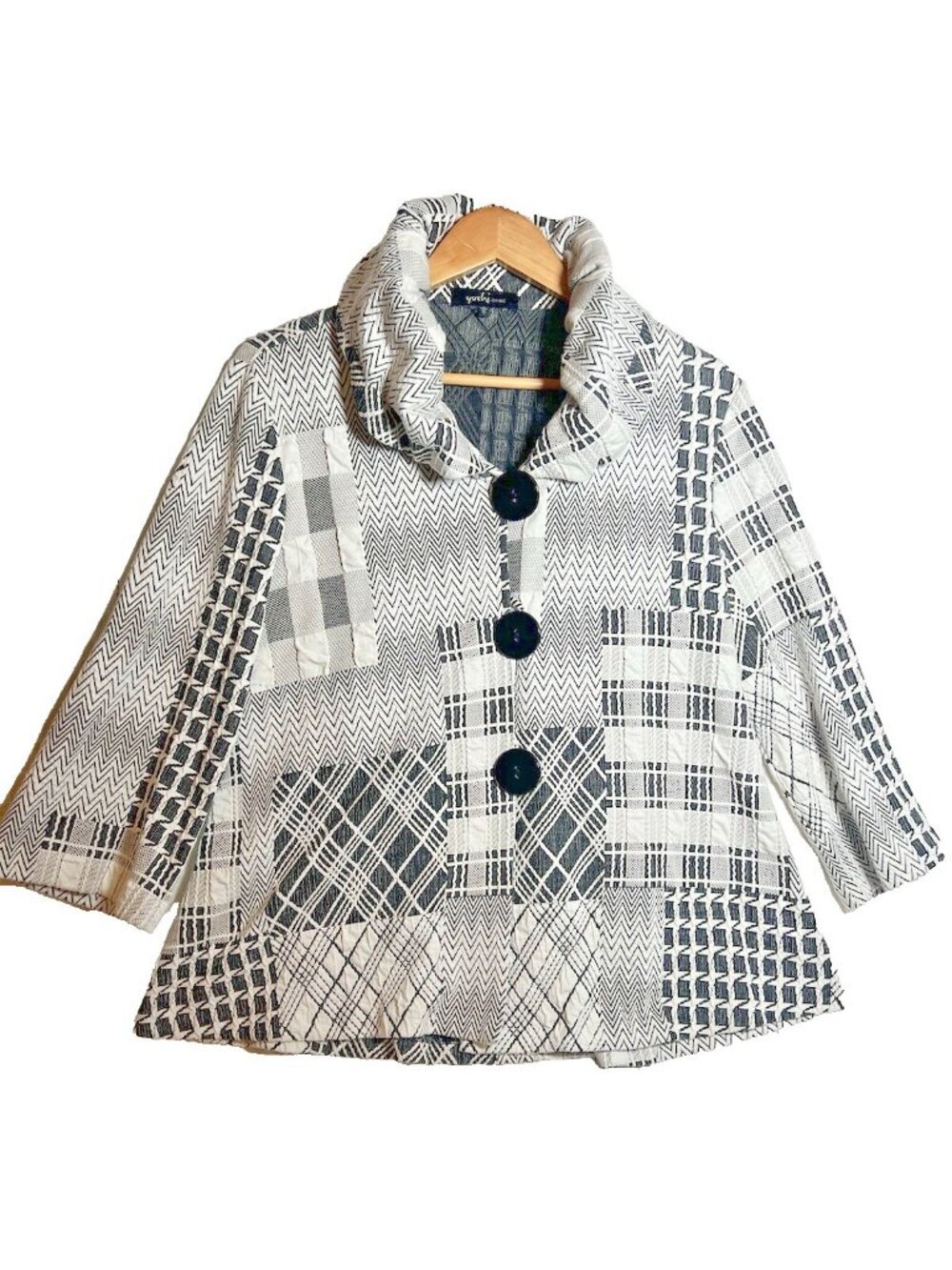 Yushi S Big Button Swing Trapeze Jacket Coat Patchwork Texture Design Art Wear